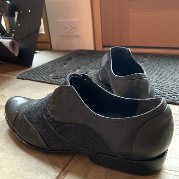 Laceless Oxford Slip-on Loafer Two-tone Leather Fabric Black/Charcoal US8 Eur39 - Picture 3 of 11